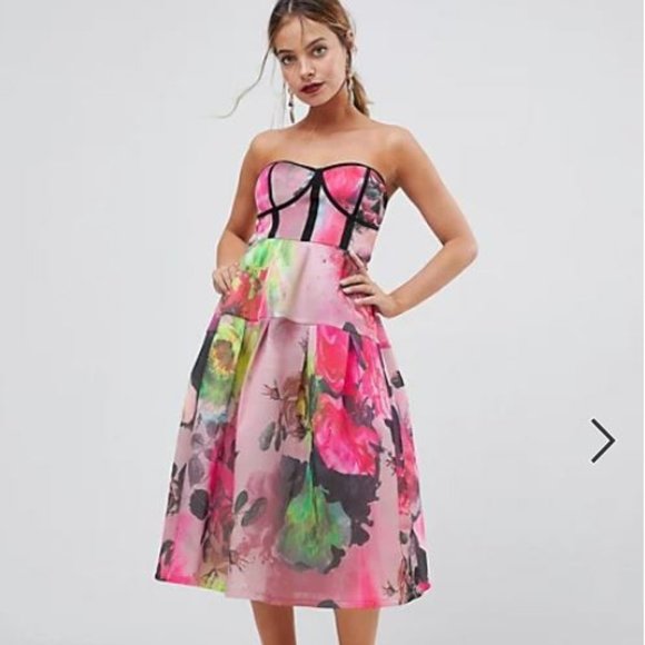 ASOS Petite Dresses & Skirts - ASOS PETITE Bonded Mesh Bandeau Floral Midi Prom Dress Size 2 Petite
